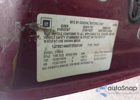 1996 GMC Sierra C1500 из США, поврежденный, VIN 1GTEC14W8TZ530198